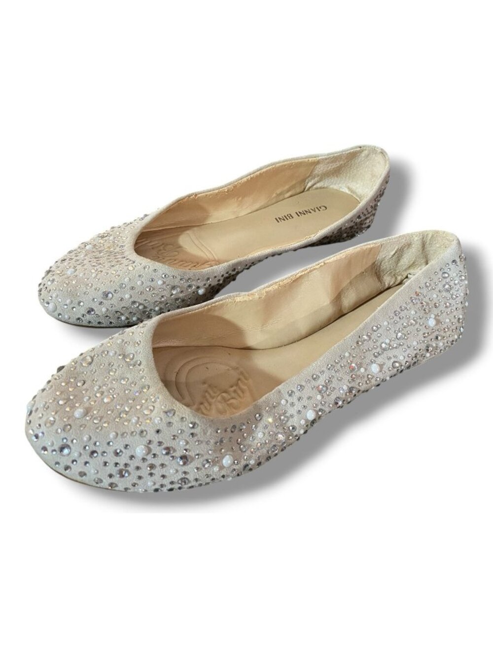 Gianni Bini Silver Pearl  Rhinestone Ballet Flats Women’s Size 6 Sparkle Holiday